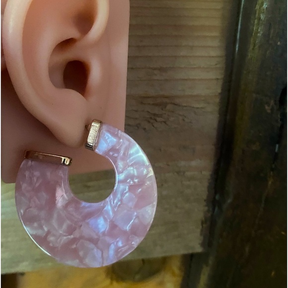 Neiman Marcas Pink Acrylic/Lucite Hoops - Picture 3 of 4